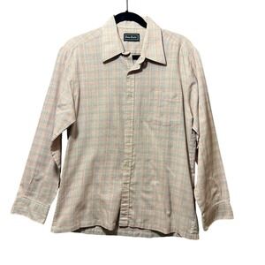 Vintage Pierre André Micro Plaid Button Down Shirt Peach Pastel M Relaxed Fit